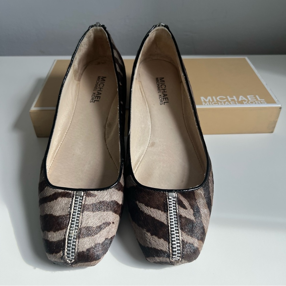 Michael Kors Zebra-Print Calf Hair Flats 7.5 Women